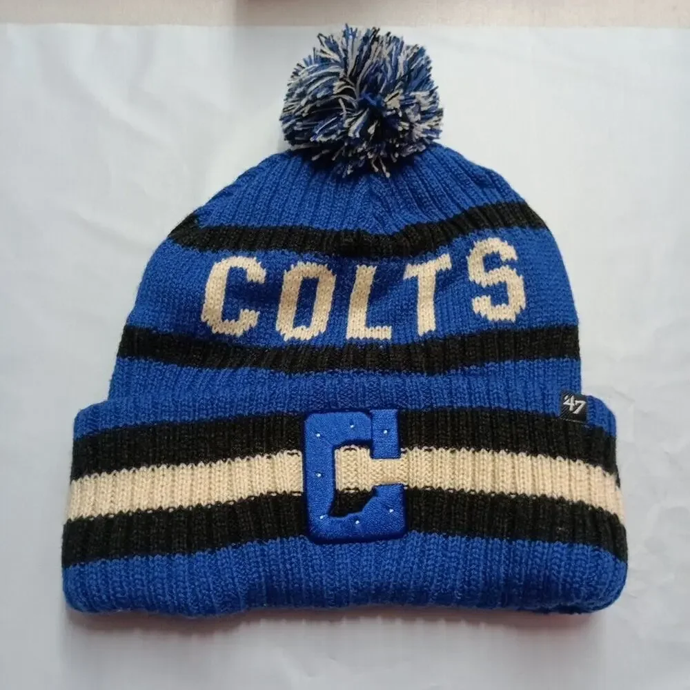 '47 Indianapolis Colts Bering Pom Cuffed Knit Hat Big C Logo Blue